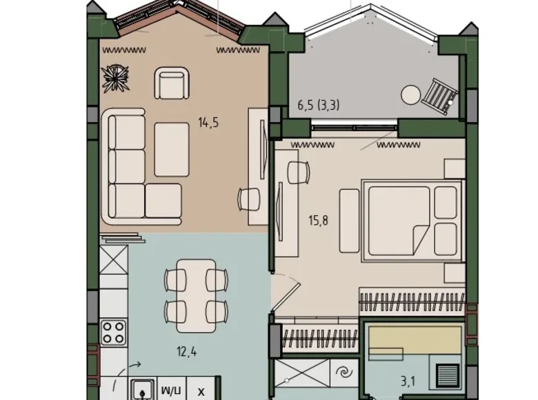 1 room apartment 63 m² Kaliningrad, Russia